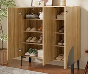 Nowoczesna szafa na buty 90x32x94 cm - z 3 frontami - Wielopoziomowe półki - wygląd drewna - Płyty wiórowe - Kolor naturalny