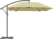 Outsunny Parasol Aluminiowy Ø 260 cm z Korbką, Wodoodporny, z Podstawą, Korbką, Beżowy