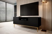 Szafka RTV Nicole 150 cm z szufladą i wnęką - czarny mat / złote nóżki