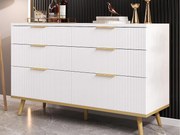 Nowoczesny bufet 120x40x76,5 cm - z 6 szufladami - Nogi drewniane - Płyta wiórowa - Biały i złoty