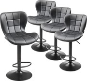 Stolik Barowy SucceBuy, Zestaw 4, Nowoczesne Krzesło Barowe w Skórze PU, Obrotowy Stół Kuchenny, Wysokość Regulowana, z Oparciem I Podnóżkiem, Czarny
