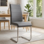 Krzesło Tapicerowane do Jadalni LOCA Szare Na Płozach Ekoskóra Nowoczesne