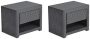 Zestaw 2 szafek nocnych - 1 szuflada i 1 wnęka - Welur - Szary - DANIELE