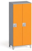 Szafa ubraniowa S4, 2-drzwiowa, 1400 x 600 x 400 mm, demontaż, zamek obrotowy, szary/pomarańczowy
