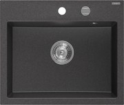 Mexen Oscar zlewozmywak granitowy 1-komorowy 580 x 490 mm, czarny nakrapiany, syfon chrom - 6519581000-76