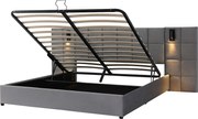 Łóżko z weluru - 180x200cm - z LED i portem do ładowania - Szare (stolik nocny nie wchodzi w skład)