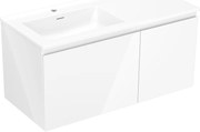 Mexen Orio szafka łazienkowa 100 cm z umywalką Otis lewą, 1S, 1D, biała połysk - 91A13-10047-3-BBFF00-W18L00