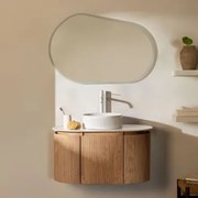 Zestaw Mebli Łazienkowych Z Drewna Carsone Naturalna & Bez Jednostki Pomocniczej & Redondo Cerámica Blanco Rayas Ø36 Cm Sinqua & Owalna - Sklum