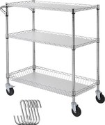 Wózek Kuchenny, SucceBuy 3-Poziomowy Wózek Narzędziowy z Kółkami 89 × 46 × 90 cm 300 kg 6 Haczyków