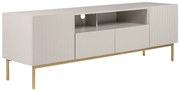Szafka RTV z 2 drzwiczkami, 2 szufladami i 2 wnękami z MDF i stali - Beżowy i złoty - EVILANA
