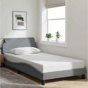 Rama łóżka Dover 100x200 cm jasnoszara tkanina z zagłówkiem i listwami ze sklejki, nowoczesny falisty design