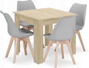 Valora ZESTAW STOŁÓW KWADRATOWYCH 80X80 Dąb Sonoma + 4 krzesła RIKX w kolorze szarym x4