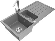 Mexen Andres zlewozmywak granitowy 1,5-komorowy z ociekaczem i baterią kuchenną Rita, szary - 6515-71-670300-00