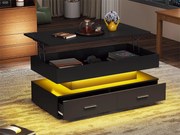 Stół kawowy regulowany wysokością z LED - 2 szuflady - sterowany aplikacją - Czarny