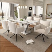 Rozkładany stół jadalny i 6 krzeseł - 120/160 * 80 x 75,5 cm - krzesło welurowe - MDF - biały