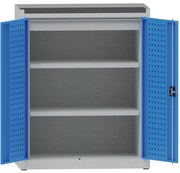 Metalowa szafa warsztatowa na narzędzia KOVONA, 2 półki, 1 szuflada, spawana, nośność 50 kg, 950 x 500 x 1170 mm