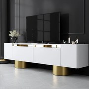 Stojak pod TV – 180 x 50 x 30 cm – Biały i złoty – Płyta wiórowa pokryta melaminą