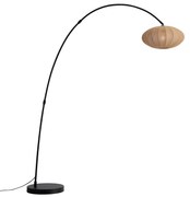 Lampa łukowa Japandi czarna z brązowym kloszem - Bida