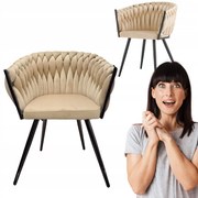 Fotel z podłokietnikami ozdobny Tilo beżowy krzesło welwet Family Meble