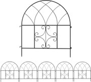 Outsunny Dekoracyjny Płotek Ogrodowy, Stal, 300 x 70 cm, Zestaw Elementów Ogrodzeniowych, Czarny