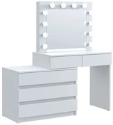Biała duża toaletka podśwetlana do makijażu z komodą L7-Z56