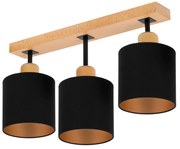 Czarna lampa sufitowa, trzypunktowy spot CL-DSC50x7BU-SC z drewna E27