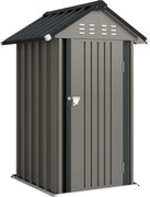 Outsunny Metalowy Domek Narzędziowy 1,17 m², Schowek z Dwuspadowym Dachem, Wentylacją, Zamkiem i Rękawicami, 122 x 121 x 192 cm | Aosom PL