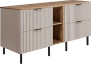 Szafka pod umywalkę, kaszmir/dąb Craft + czarny uchwyt, 140 (2 x 60 + 20) x 77 x 46 cm + blat, czarne nogi