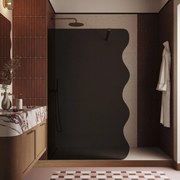 Ścianka prysznicowa Walk in fix szkło czarne falowane 8mm MOLIS Wave Black MASSI | Różne rozmiary : Kolor profili kabiny - złoty, Szerokość ścianki - 80 cm, Typ montażu - WALK in FIX (Do ściany)