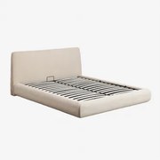 Łóżko Z Tapicerowanym Pojemnikiem Na Pościel Norena Chenille Kremowy Beż & 180 X 200 Cm - Sklum