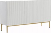 Komoda Nicole 150 cm trzydrzwiowa z ryflowanym frontem - biały mat / złote nóżki