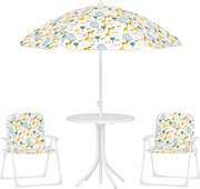 AIYAPLAY Zestaw siedzisk dla dzieci - składane krzesła i stół z regulowanym parasolem, Wzór tęczy, Biały