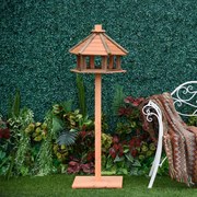 Elegancki drewniany karmnik dla ptaków na stojaku PawHut z wodoodpornym dachem, naturalny