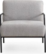 Stylowy fotel uszak, szara tkanina, 70 x 90 x 75 cm | Stelaż z drewna bukowego i płyty wiórowej, czarne metalowe nogi | Poduszki piankowe