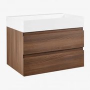 Zestaw Mebli Łazienkowych Z Drewna I Forniru Jesionowego Z Wbudowaną Umywalką Ona Ciemna Czerń & Bezlusterkowiec & Bez Kranu - Sklum