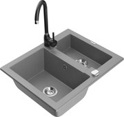 Mexen Carlos zlewozmywak granitowy 1,5-komorowy z baterią kuchenną Telma, szary - 6518-71-670200-70