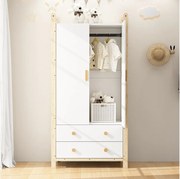 Szafa dziecięca - 90 x 45 x 180 cm - 2 drzwi + drążek na ubrania + 2 szuflady - płyta wiórowa - biała