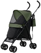 PawHut Wózek dla Zwierząt z Siatkowymi Oknami i Smyczami Bezpieczeństwa, 76Dł x 44S x 103W cm, Ciemnozielony