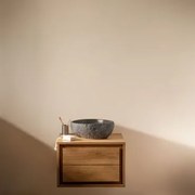 Zestaw Mebli Łazienkowych Z Drewna Tekowego Jabari Drewno Tekowe & Nieregularna Z Czarnego Cementu ↔︎40 Cm Fedro & Bezlusterkowiec & Bez Kranu - Sklum