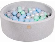 Okrągły Suchy Basen Z Piłeczkami 7cm Dla Dziecka, 90x30cm/200 Piłek, Bawełniany, Jasnoszary, Piłki: Biała Perła, Szare, Transparentne, Miętowe, Błękitne - Meowbaby®