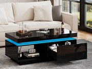 Stolik kawowy z LED - z 1 szufladą i 1 przegrodą - Czarny