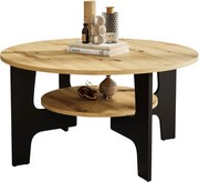 Nowoczesny okrągły kawowy stolik z półką dąb artisan + czarny D8-T04