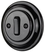 Bohemia-Design - Porcelanowy wyłącznik retro, pojedynczy, z ramką nr 1, czarny