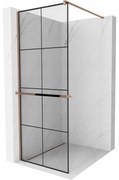 Mexen Kioto+ ścianka prysznicowa z półką Walk-in 70 x 200 cm, czarny wzór, różowe złoto - 800-070-121-60-77