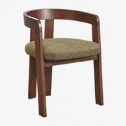 Krzesło Jadalniane Z Podłokietnikami, Drewniane I Tapicerowane Yvone Ciemne Drewno & Bouclé Salvia Zieleń - Sklum