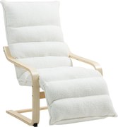 HOMCOM Fotel Lounge z brzozy, tapicerowany, regulowany podnóżek, Biały