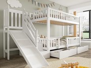 Łóżko piętrowe z drewna i MDF - 90x200 cm - z zjeżdżalnią i schodami - Białe (bez materaca)