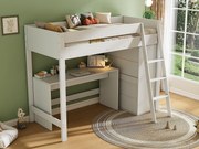 Łóżko mezzanine 90x200cm z drewna - z biurkiem i modułową szafą - Białe