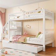 Łóżka piętrowe dla dzieci - 2 x 90 x 200 cm z drabinką + 2 szuflady - drewno - białe