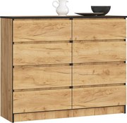 Komoda AKORD K120 Dąb Craft 120 cm 8 szuflad kolor Dąb Craft mat 120x40x99 cm